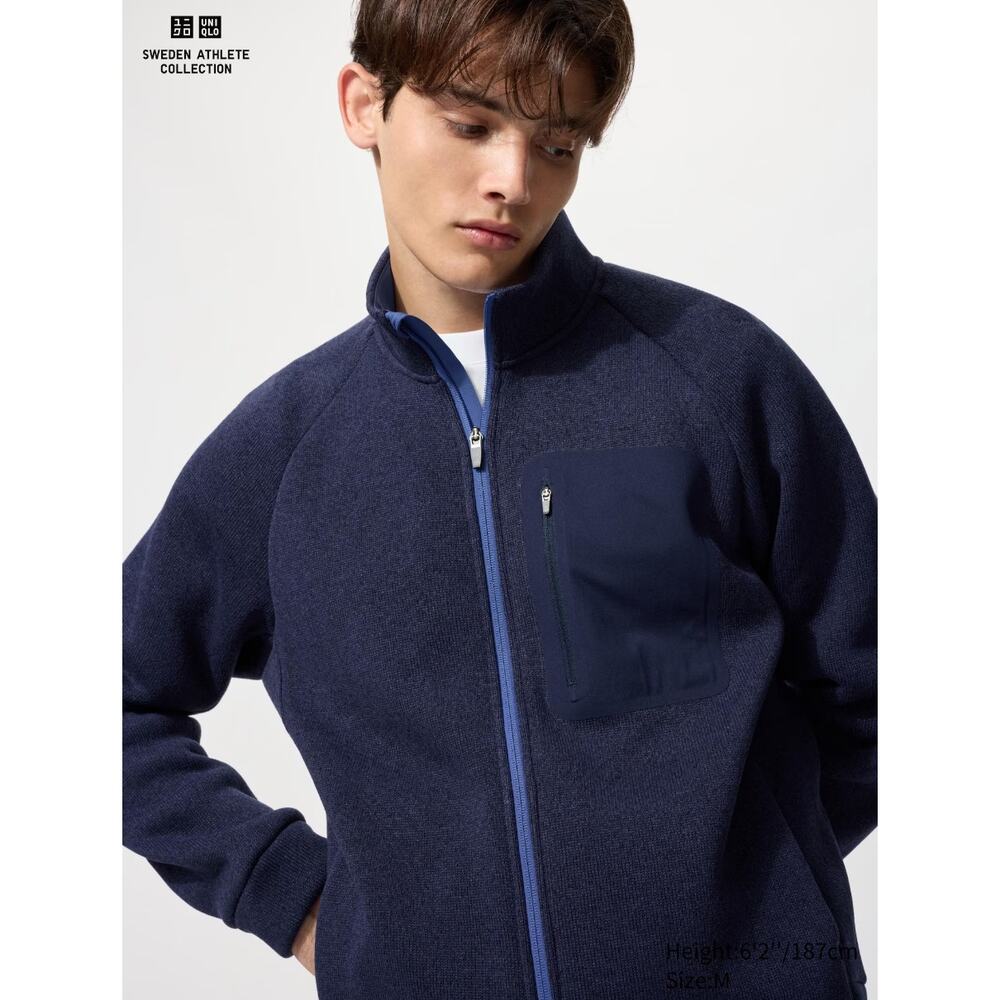 Uniqlo Sweden Athlete Collection Knitted Fleece Full-Zip Jacket in Navy Blue